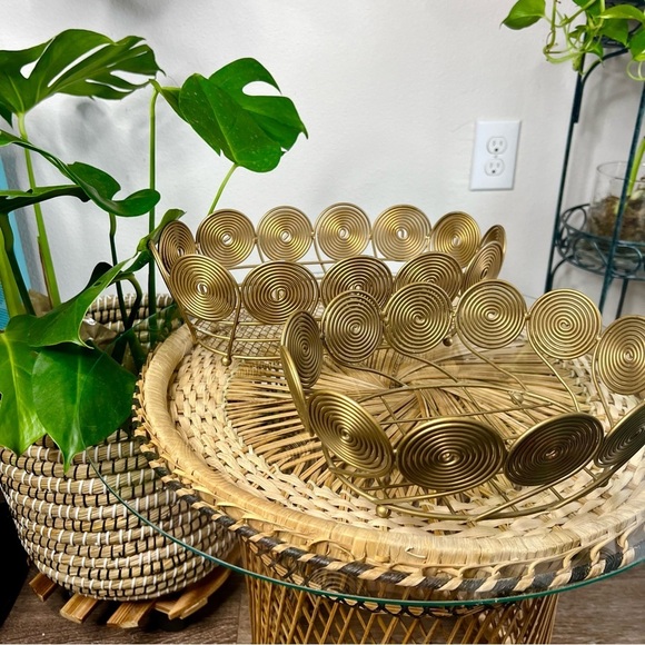 Vtg Mid Century Modern footed gold spiral/coil baskets - Picture 1 of 12
